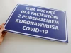 Reception sign for patients suspected of COVID-19 - Graphic design. Simple format, large text.