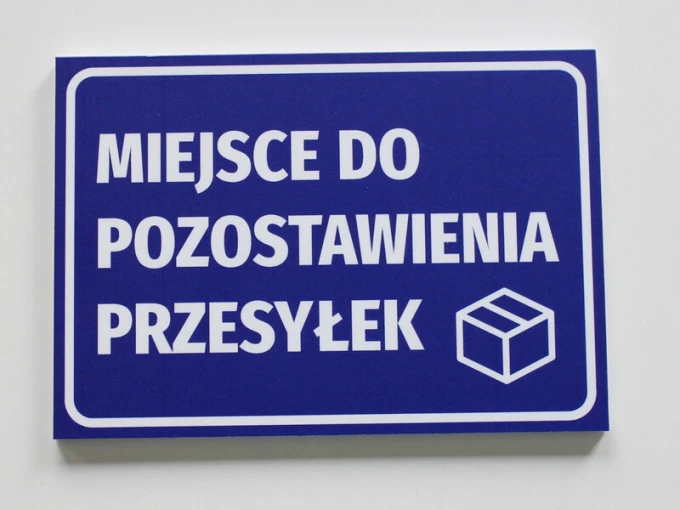 Delivery Drop-Off Sign - Graphic Design. Blue background with white text and box icon.