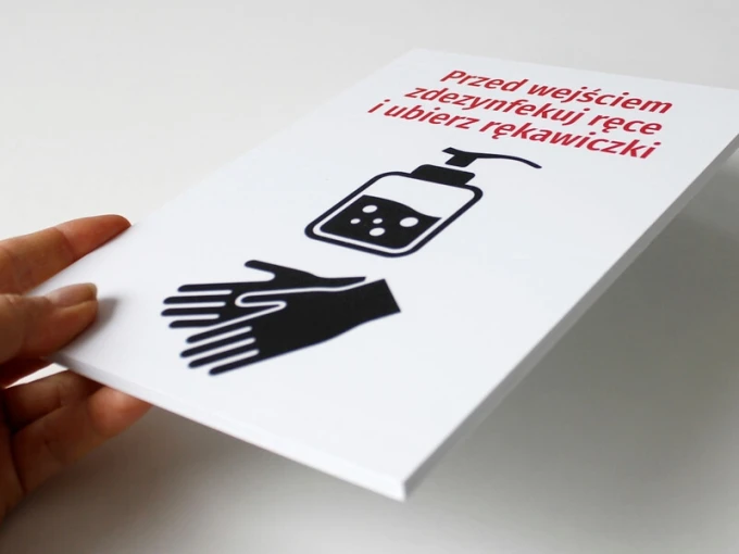 Hand sanitizing and glove-wearing sign for entrance - Graphic design. Black icons on a white background.