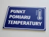 Temperature measurement sign - Simple design with white text on a blue background.