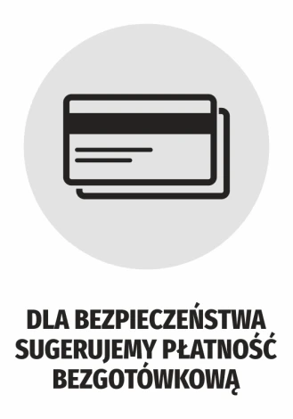 Sticker For safety, we recommend cashless payment - Graphic design. Icon of payment cards on a gray background.