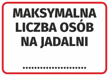 Maximum number of people in the dining area - Graphic design. Text in bold letters on a white background with a red border.