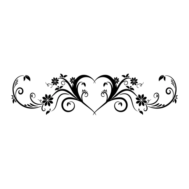 Wall sticker heart ornament 2524 - Graphic design featuring two hearts surrounded by flowers and spiral elements.