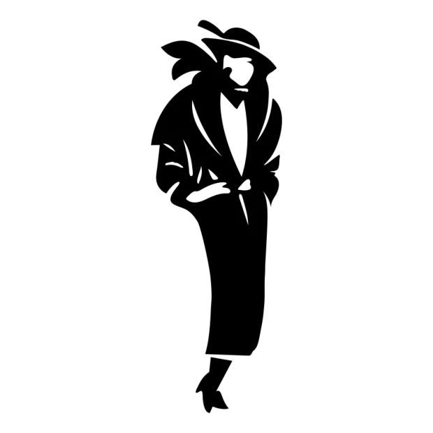 Wall sticker female silhouette 2531 - Graphic design. Woman in an elegant coat and hat, in a stylish pose.