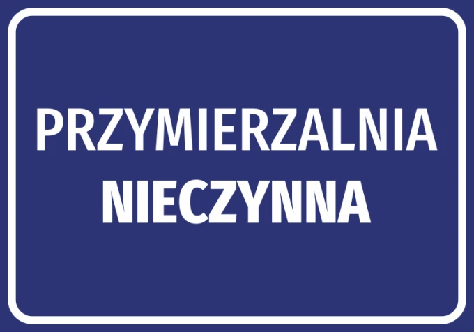 Fitting room closed sticker - Simple rectangle with blue background and white text.