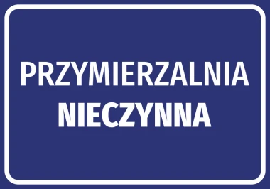 Fitting room closed sticker - Simple rectangle with blue background and white text.