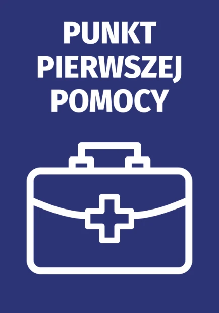 First Aid Point Sticker N517 - Graphic design featuring a white first aid kit on a dark blue background.