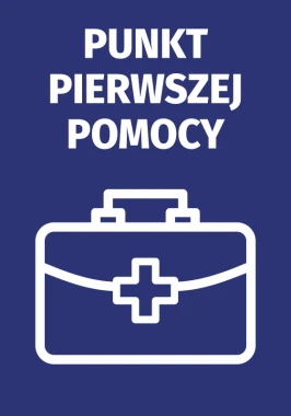 First Aid Point Sticker N517 - Graphic design featuring a white first aid kit on a dark blue background.