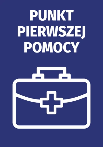 First Aid Point Sticker N517 - Graphic design featuring a white first aid kit on a dark blue background.