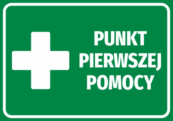 First Aid Point Sticker N519 - Graphic design. Green background with a white cross and text.