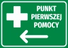 First Aid Point Sticker N520 - Graphic design with green background, white cross, and directional text.