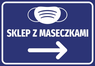 Sticker Store with Masks N506 - Graphic design featuring a white mask graphic and an arrow on a blue background.