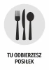 Sticker "Pick up your meal here" - Graphic design featuring cutlery on a gray background.