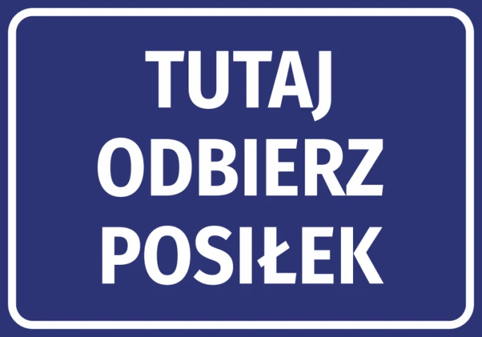 Sticker Here to Pick Up Meal - Graphic Design. Blue background with large white text.