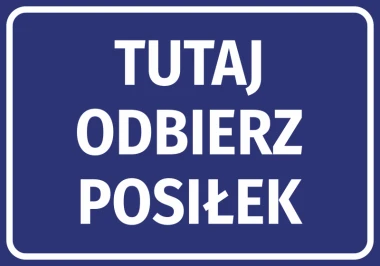 Sticker Here to Pick Up Meal - Graphic Design. Blue background with large white text.