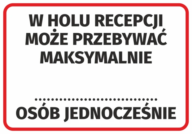 Sticker: Maximum ... people allowed in the reception area - Graphic design. Text on white background, black.