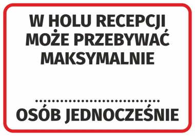 Sticker: Maximum ... people allowed in the reception area - Graphic design. Text on white background, black.