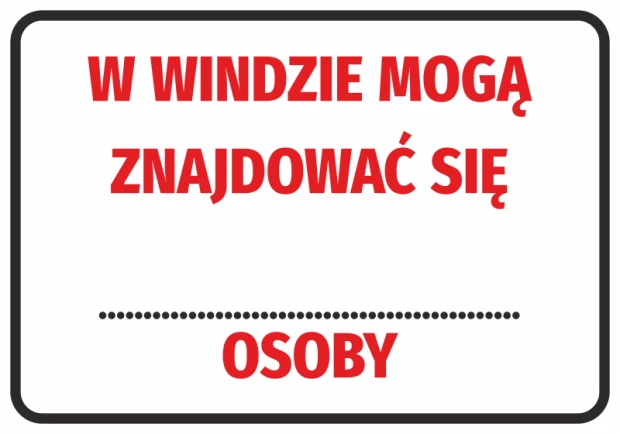 Sticker: Maximum ... people in the elevator - Graphic design. Large red text on a white background.