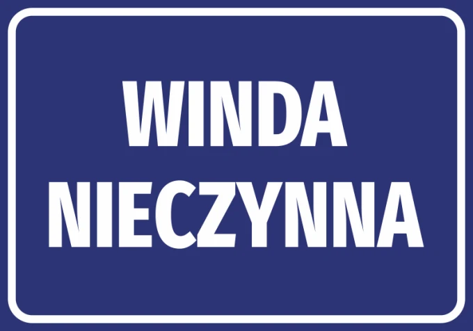 Out of order elevator sticker - Simple design with large white letters on a blue background.