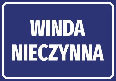 Out of order elevator sticker - Simple design with large white letters on a blue background.