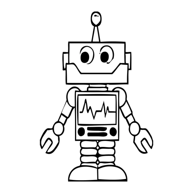 Painting template robot 2527 - Graphic design. Robot with a rectangular head, round eyes, and movable arms.