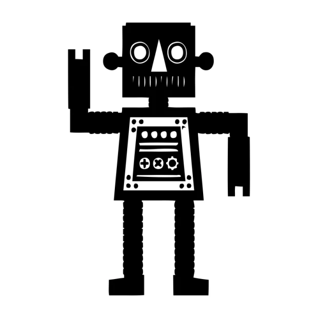 Painting template robot 2526 - Graphic design featuring a robot with a rectangular body and round eyes.
