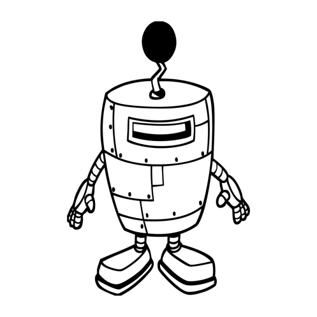 Robot wall template 2525 - Graphic design featuring a round head, rectangular body, and movable arms.