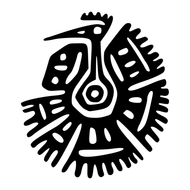Oriental pattern template 2530 - Graphic design featuring a bird shape with radiating lines and circles.