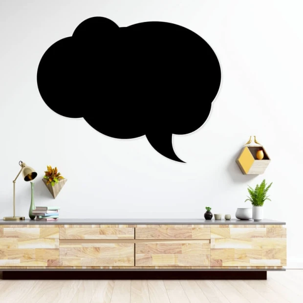 Chalkboard magnetic board 177 - Styled in a modern living room with light walls and wooden furniture.