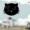 Chalkboard magnetic board for kids featuring a cat, styled in a bright children\'s room with wooden flooring.