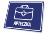 First Aid Sign - Rectangular sign with a blue background, white first aid graphic, and text.