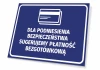 Sign for enhanced safety suggesting cashless payment - Graphic design. Blue background with white text.