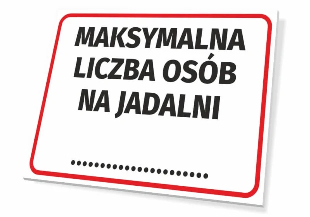 Maximum number of people in the dining area - Graphic design. Large black text on a white background with a red border.