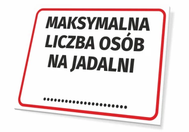 Maximum number of people in the dining area - Graphic design. Large black text on a white background with a red border.