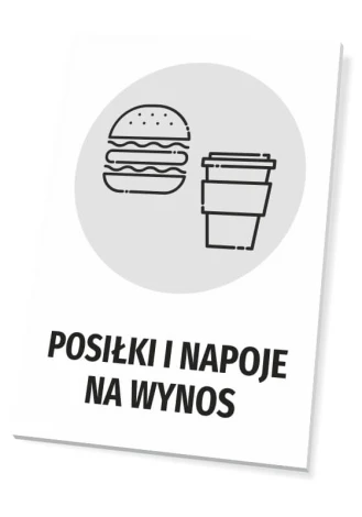 Takeaway Meals and Drinks Sign - Graphic Design with Hamburger and Cup Icons on White Background