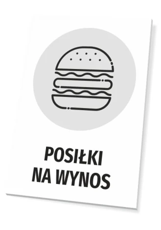 Takeaway Meals Sign - Graphic Design. Round shape with a hamburger icon and bold text.