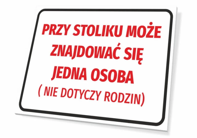 A sign for a table seating one person - Simple rectangle with red graphic on white background.