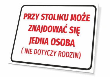 A sign for a table seating one person - Simple rectangle with red graphic on white background.