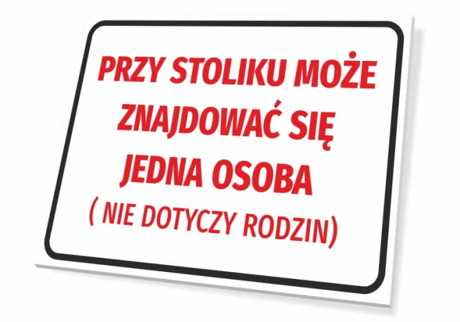 A sign for a table seating one person - Simple rectangle with red graphic on white background.