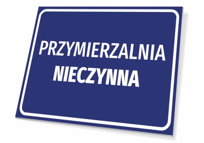 Fitting Room Closed Sign - Graphic Design. Rectangular sign with a blue background and white text.
