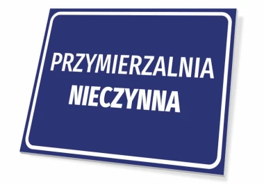 Fitting Room Closed Sign - Graphic Design. Rectangular sign with a blue background and white text.