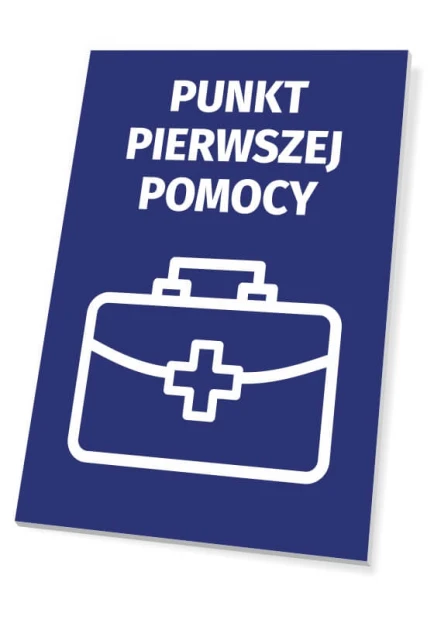 First Aid Point Sign T517 - Graphic design with a white first aid kit on a blue background.