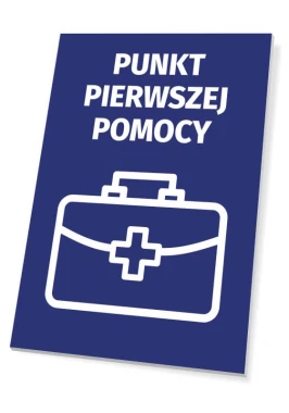 First Aid Point Sign T517 - Graphic design with a white first aid kit on a blue background.