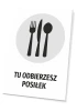 Meal pickup sign - Graphic design. Black fork, knife, and spoon icons on a gray background.