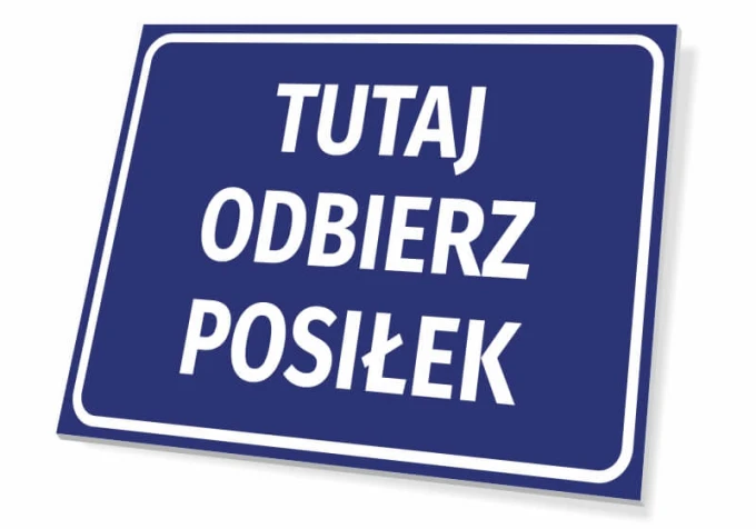 Meal Pickup Sign - Graphic Design. Rectangular sign with a blue background and white text.