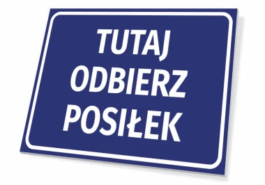 Meal Pickup Sign - Graphic Design. Rectangular sign with a blue background and white text.
