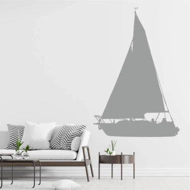 Decorative yacht sticker 2539 - Living room setup with light walls and modern gray furniture.
