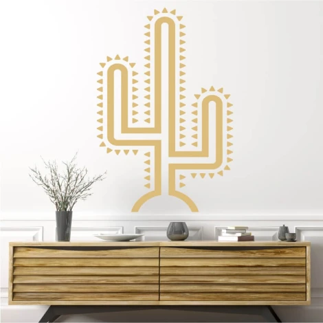 Cactus decorative sticker 2538 - Living room decor with light walls, wooden furniture, and minimalist style.