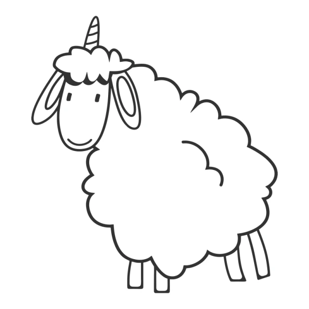 Wall sticker for kids featuring a sheep with a fluffy body and unicorn horn, design 2546.