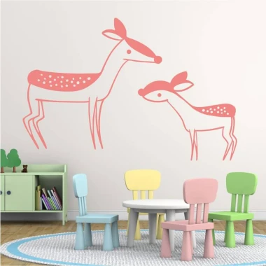 Wall sticker for kids featuring a fawn 2548 - Decor for a child\'s room with light-colored walls and pastel furniture.